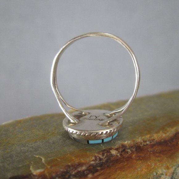 Zuni Sunface Ring, Turquoise Lapis Mother Of Pearl Onyx, Frank Yazzie Design - Picture 6 of 8